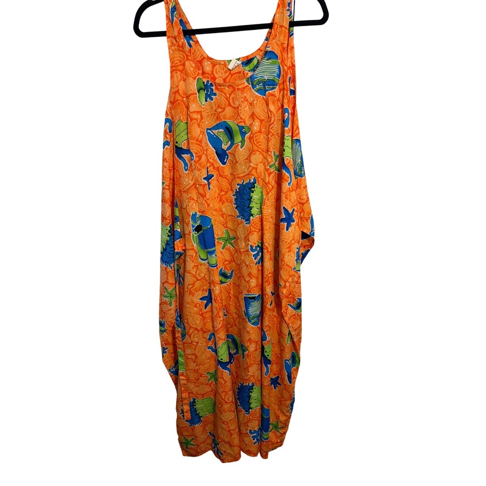 Rima Orange Tropical Fish Sea Life Print Terryvoile Harem Jumpsuit Cover Up L